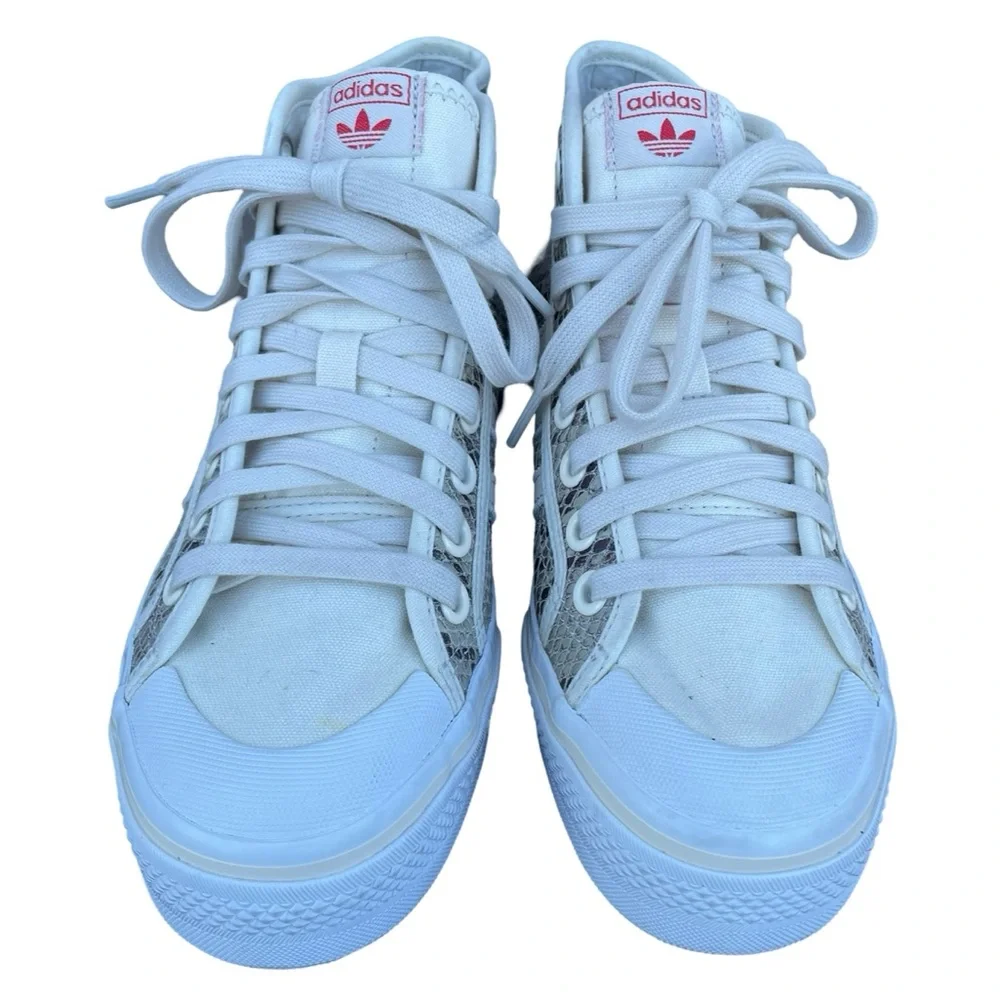 Adidas Nizza Mid Form Lace Up Platforms in Snakeskin and White Size 7.5